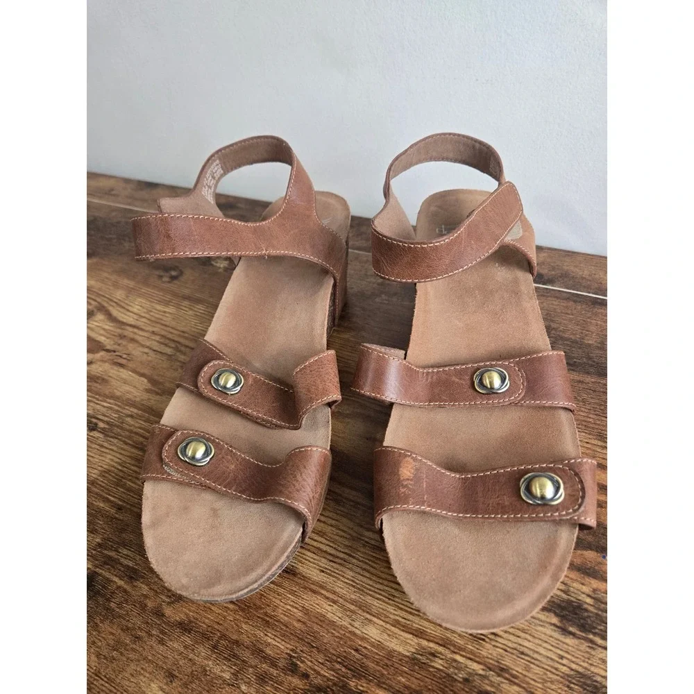 Dansko Tan Brown Leather Wedge Sandals Womens 42 Adjustable Straps 3422150300